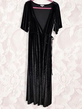 Baltic Born Black Velvet Wrap Maxi Dress XL NWOT